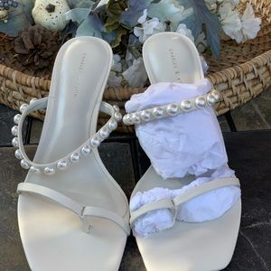 Charles & Keith square Toe Trapeze Heel Sandals - Chalk